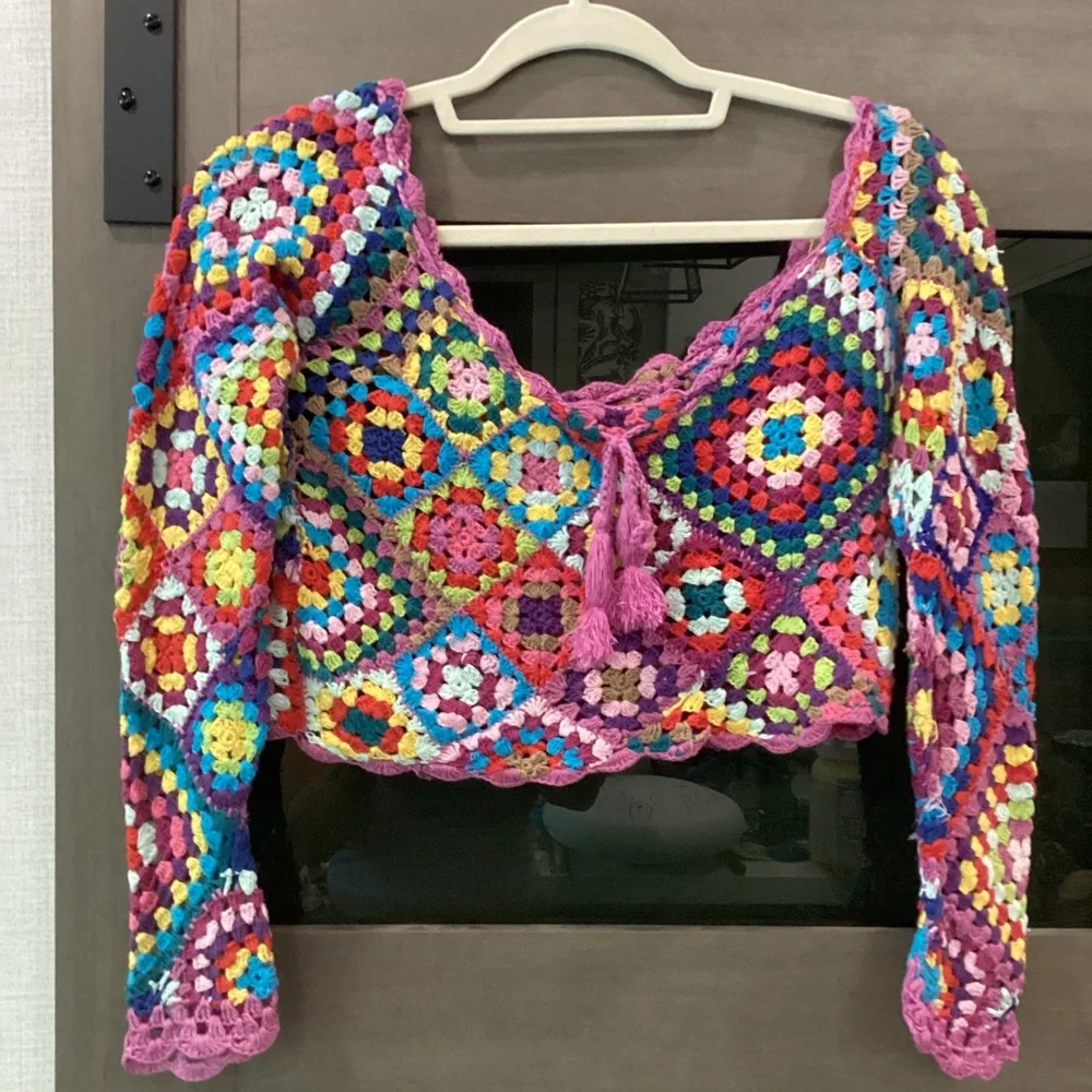 SPELL and the Gypsy Carnaby Colorful Crochet Crop Top M/L - Picture 1 of 16